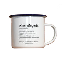 Lade das Bild in den Galerie-Viewer, Personalisierter Emaille-Becher &quot;DEFINITION ALTENPFLEGER / ALTENPFLEGERIN&quot;, Tasse, Geschenk
