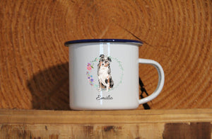 Personalisierter Emaille-Becher "AUSTRALIAN SHEPHERD", Tasse, Geschenk