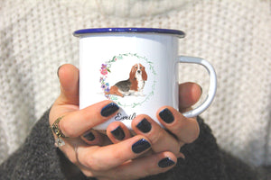 Personalisierter Emaille-Becher "BASSET", Tasse, Geschenk