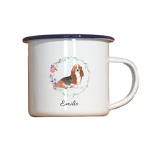 Lade das Bild in den Galerie-Viewer, Personalisierter Emaille-Becher &quot;BASSET&quot;, Tasse, Geschenk
