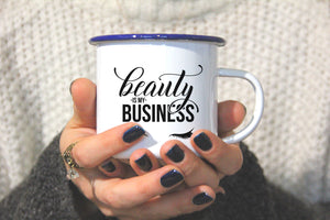 Emaille-Becher "BEAUTY IS MY BUSINESS", Tasse, Geschenk