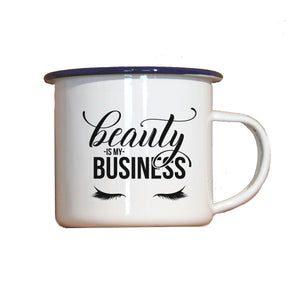 Emaille-Becher "BEAUTY IS MY BUSINESS", Tasse, Geschenk