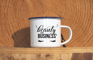 Emaille-Becher "BEAUTY IS MY BUSINESS", Tasse, Geschenk