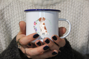 Personalisierter Emaille-Becher "BRITTANY SPANIEL", Tasse, Geschenk