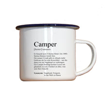 Lade das Bild in den Galerie-Viewer, Personalisierter Emaille-Becher &quot;DEFINITION CAMPER&quot;, Tasse, Geschenk
