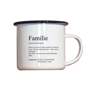 Personalisierter Emaille-Becher "DEFINITION FAMILIE", Tasse, Geschenk