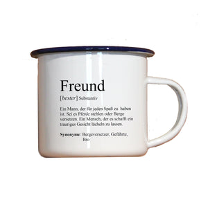 Personalisierter Emaille-Becher "DEFINITION FREUND / FREUNDIN", Tasse, Geschenk