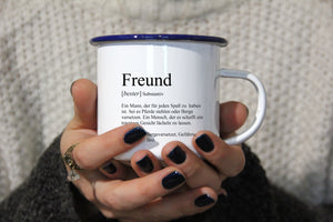 Personalisierter Emaille-Becher "DEFINITION FREUND / FREUNDIN", Tasse, Geschenk