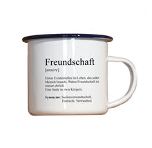 Lade das Bild in den Galerie-Viewer, Personalisierter Emaille-Becher &quot;DEFINITION FREUNDSCHAFT&quot;, Tasse, Geschenk
