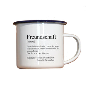 Personalisierter Emaille-Becher "DEFINITION FREUNDSCHAFT", Tasse, Geschenk