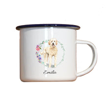 Lade das Bild in den Galerie-Viewer, Personalisierter Emaille-Becher &quot;GOLDEN DOODLE&quot;, Tasse, Geschenk
