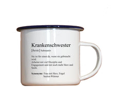 Lade das Bild in den Galerie-Viewer, Personalisierter Emaille-Becher &quot;DEFINITION KRANKENSCHWESTER&quot;, Tasse, Geschenk
