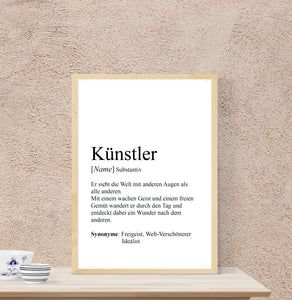 Personalisierte Definition "KÜNSTLER / KÜNSTLERIN", DIN A4, DIN A3