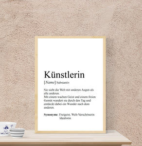 Personalisierte Definition "KÜNSTLER / KÜNSTLERIN", DIN A4, DIN A3