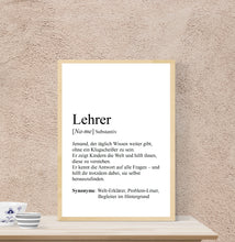 Lade das Bild in den Galerie-Viewer, Personalisierte Definition &quot;LEHRER / LEHRERIN&quot;, DIN A4, DIN A3
