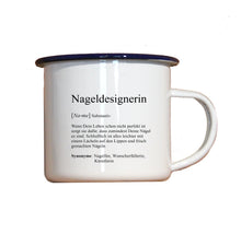 Lade das Bild in den Galerie-Viewer, Personalisierter Emaille-Becher &quot;DEFINITION NAGELDESIGNERIN&quot;, Tasse, Geschenk
