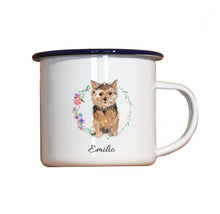 Lade das Bild in den Galerie-Viewer, Personalisierter Emaille-Becher &quot;NORWICH TERRIER&quot;, Tasse, Geschenk
