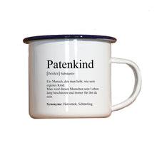 Lade das Bild in den Galerie-Viewer, Personalisierter Emaille-Becher &quot;DEFINITION PATENKIND&quot;, Tasse, Geschenk
