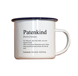 Personalisierter Emaille-Becher "DEFINITION PATENKIND", Tasse, Geschenk