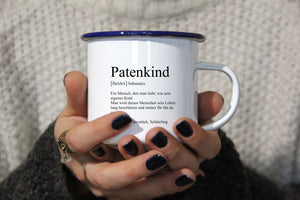 Personalisierter Emaille-Becher "DEFINITION PATENKIND", Tasse, Geschenk