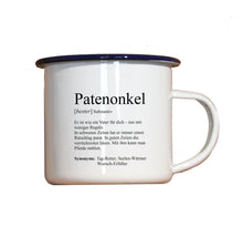 Lade das Bild in den Galerie-Viewer, Personalisierter Emaille-Becher &quot;DEFINITION PATENTANTE / PATENONKEL&quot;, Tasse, Geschenk
