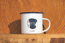 Lade das Bild in den Galerie-Viewer, Personalisierter Emaille-Becher &quot;RIESENSCHNAUZER SCHWARZ&quot;, Tasse, Geschenk
