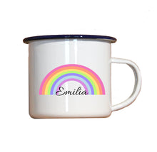 Lade das Bild in den Galerie-Viewer, Personalisierbarer Emaille-Becher &quot;REGENBOGEN&quot;, Tasse, Geschenk
