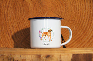 Personalisierter Emaille-Becher "RHODESIAN RIDGEBACK", Tasse, Geschenk