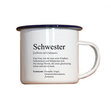 Lade das Bild in den Galerie-Viewer, Personalisierter Emaille-Becher &quot;DEFINITION BRUDER / SCHWESTER&quot;, Tasse, Geschenk
