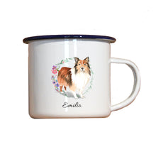 Lade das Bild in den Galerie-Viewer, Personalisierter Emaille-Becher &quot;SHETLAND SHEEPDOG&quot;, Tasse, Geschenk
