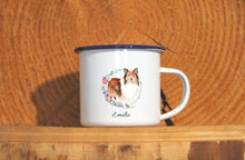 Lade das Bild in den Galerie-Viewer, Personalisierter Emaille-Becher &quot;SHETLAND SHEEPDOG&quot;, Tasse, Geschenk
