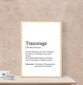 Personalisierte Definition "TRAUZEUGE / TRAUZEUGIN", DIN A4, DIN A3