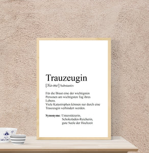 Personalisierte Definition "TRAUZEUGE / TRAUZEUGIN", DIN A4, DIN A3