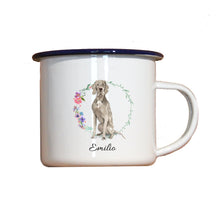 Lade das Bild in den Galerie-Viewer, Personalisierter Emaille-Becher &quot;WEIMARANER&quot;, Tasse, Geschenk
